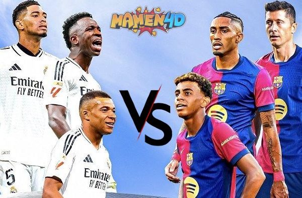 Poster pertandingan El Clasico antara Real Madrid dan Barcelona, menampilkan pemain bintang,